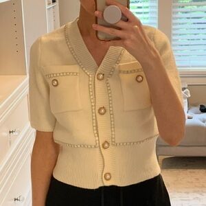 SHEIN Cream Short Sleeve Cardigan